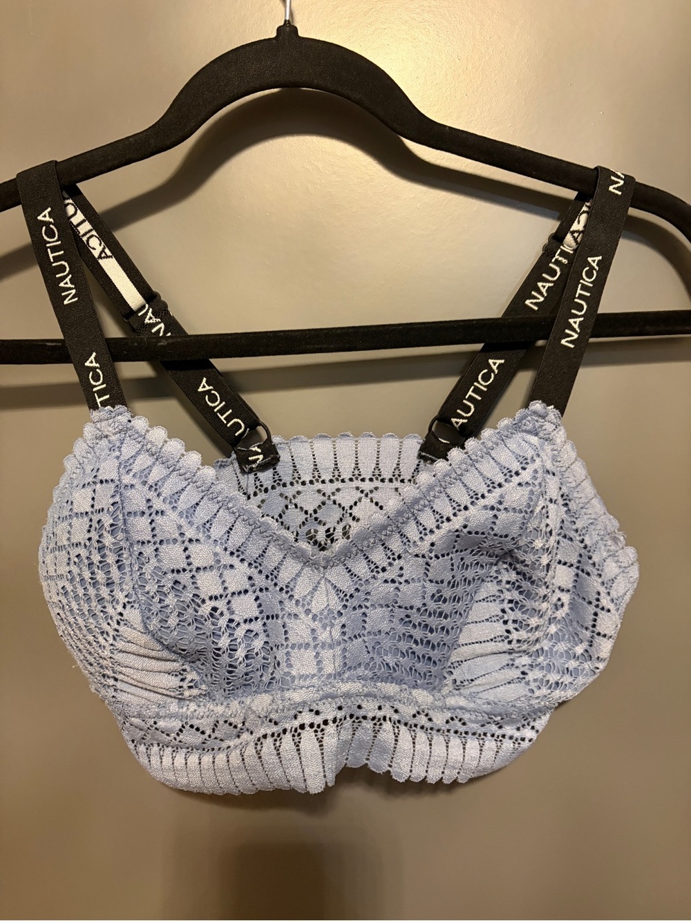 Nautica Pale Blue Lace Bralette with Black Logo Straps